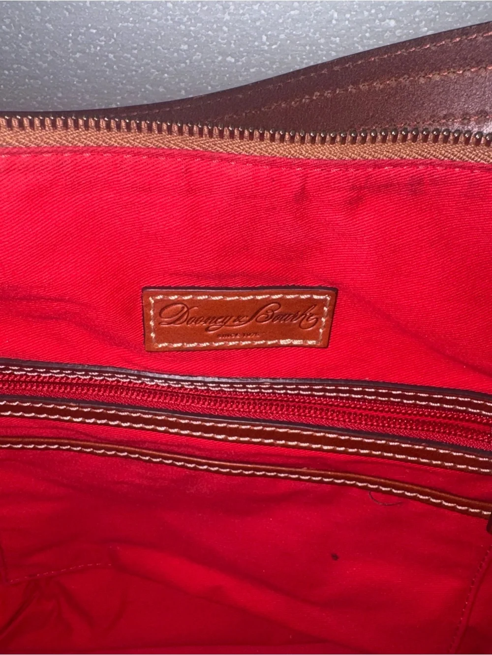 Dooney & Bourke Cream Leather Hobo with Brown Trim and Tassel